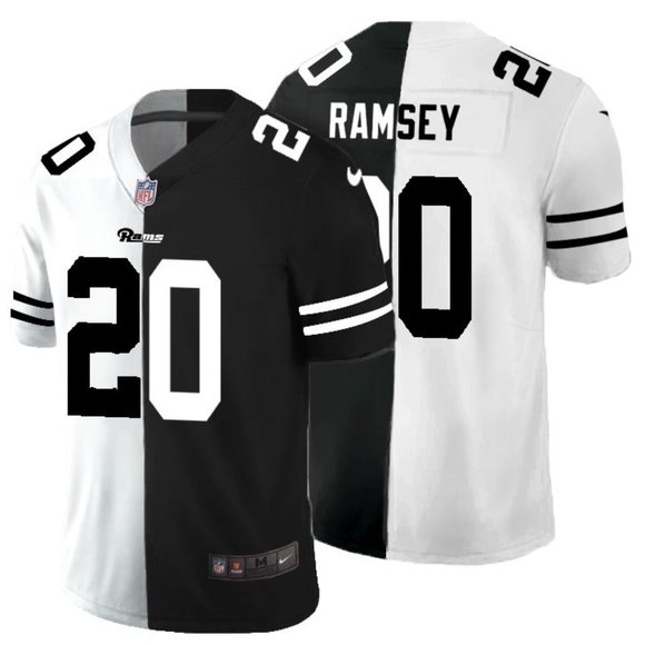 Men's Los Angeles Rams #20 Jalen Ramsey Black & White NFL Split Limited Stitched Jersey
